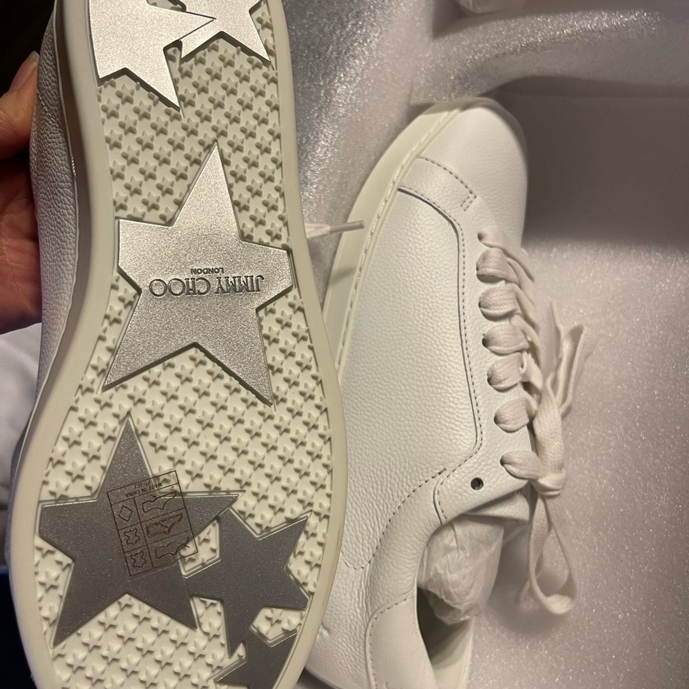 Brand new white Jimmy Choo sneakers. Size 38.5. Purchased on sale. Your gain